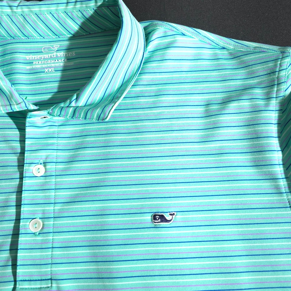 Vineyard Vines Performance Polo Mens XXL Green Striped Short Sleeve Golf Shirt - Picture 5 of 9